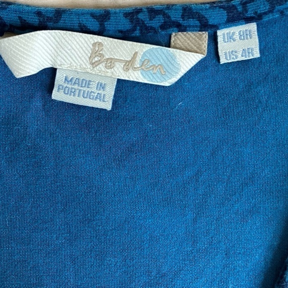 Boden Jersey Stretch Faux Wrap Blue Scallop Midi Dress Fit & Flare Empire Waist - Picture 15 of 16